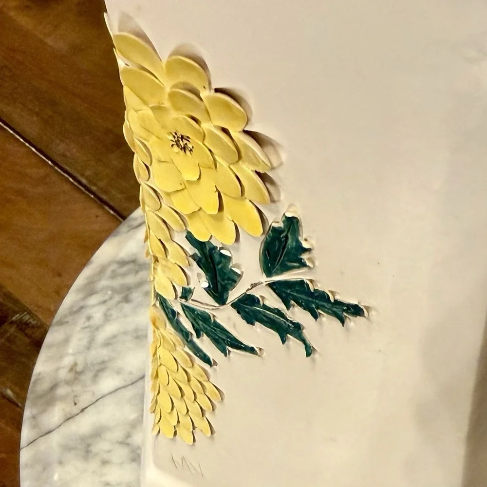 VTG 60s MCM Pagoda Yellow 3D Chrysanthemum Cookie Jar Floral Canister Urn Lid - Picture 7 of 16